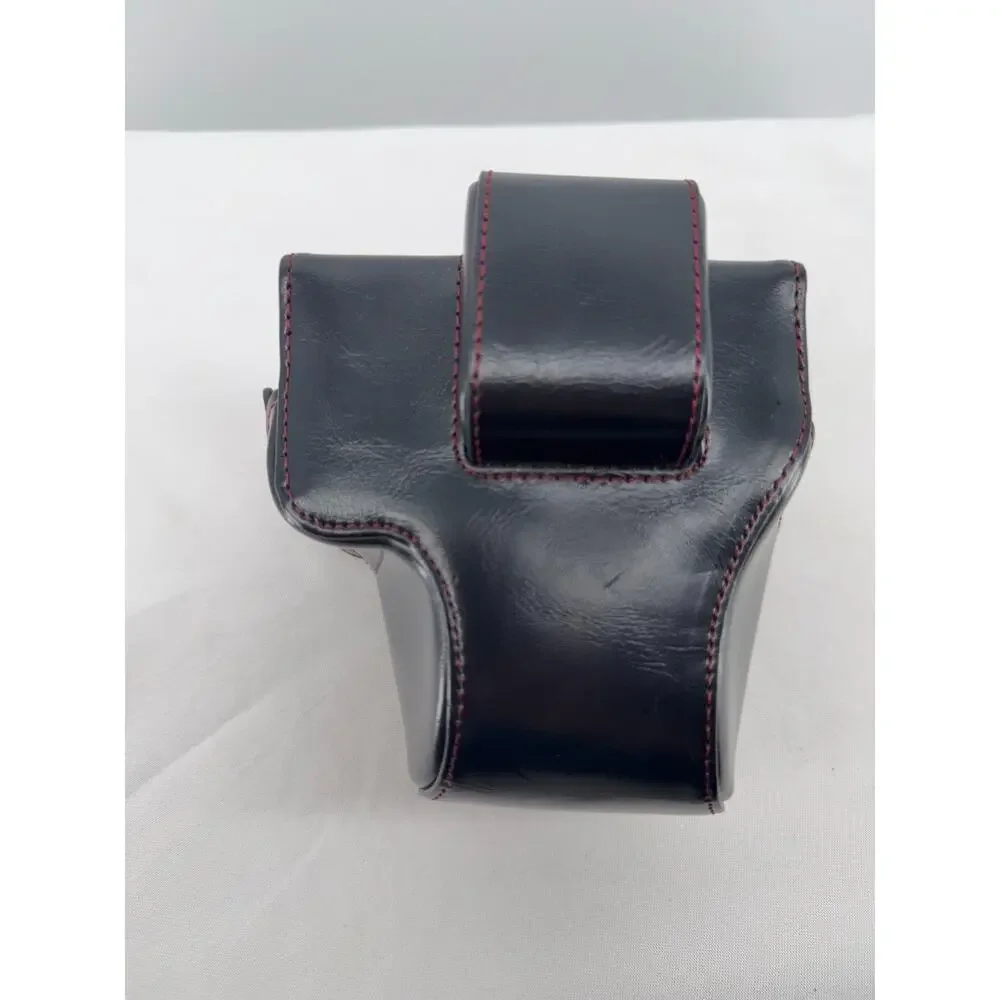 Vintage Camera Case Leather Belt Holster Black Red Stitch Snap Pouch